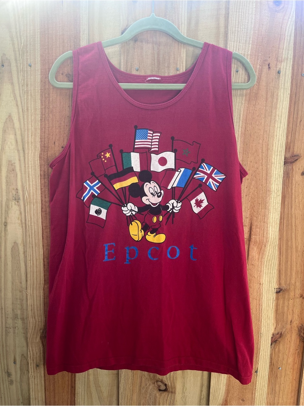 Vintage Disney Red Epcot Mickey Tank Top with Multicolor Flags